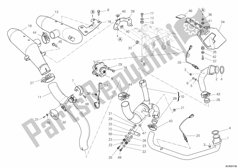 Toutes les pièces pour le Système D'échappement du Ducati Hypermotard 1100 EVO USA 2011